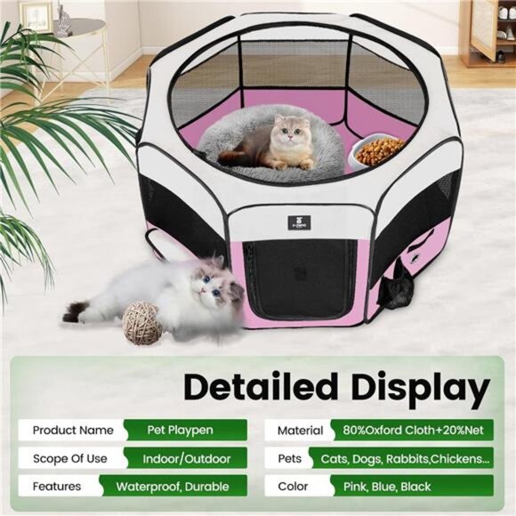 Dog Playpen Portable Pet Play Pens for Puppies, Cat, Rabbit, Chicks, Foldable - Picture 3 of 7